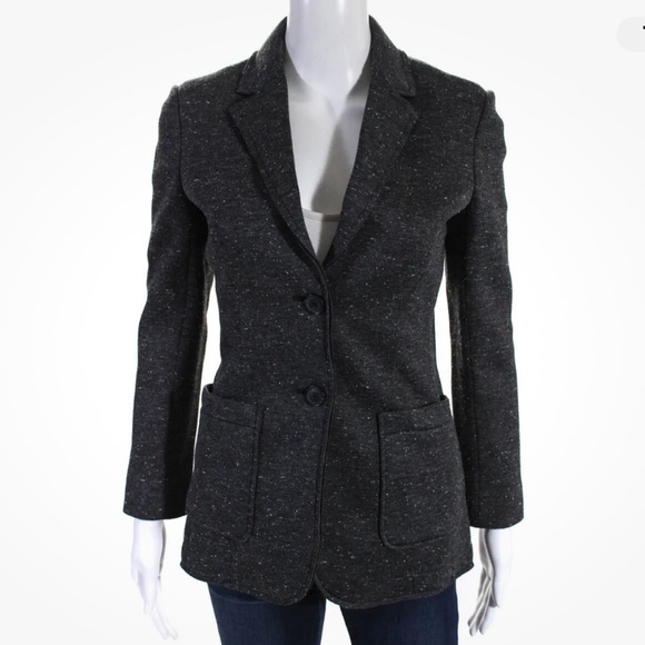 ATM Crop Sleeve Two Button Notched Lapel Blazer Jacket Gray - Picture 2 of 6